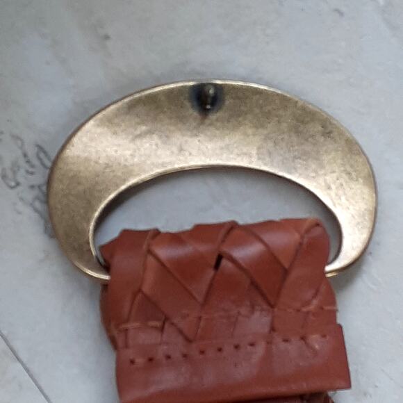 Coldwater Creek Leather Belt Brown Size Large Woven - Picture 3 of 5